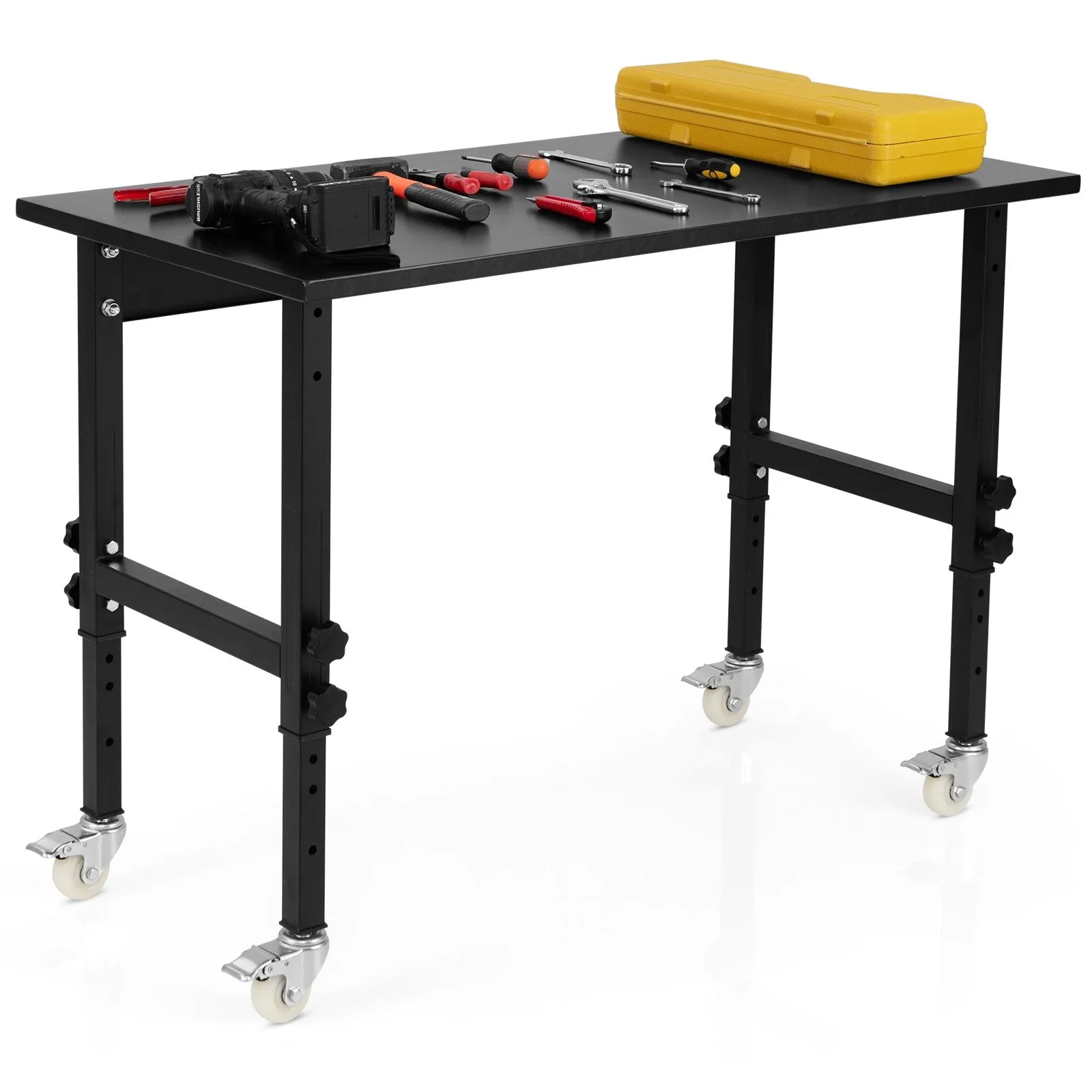 10 Level Height Adjustable Workbench with 4 Lockable Casters-Black