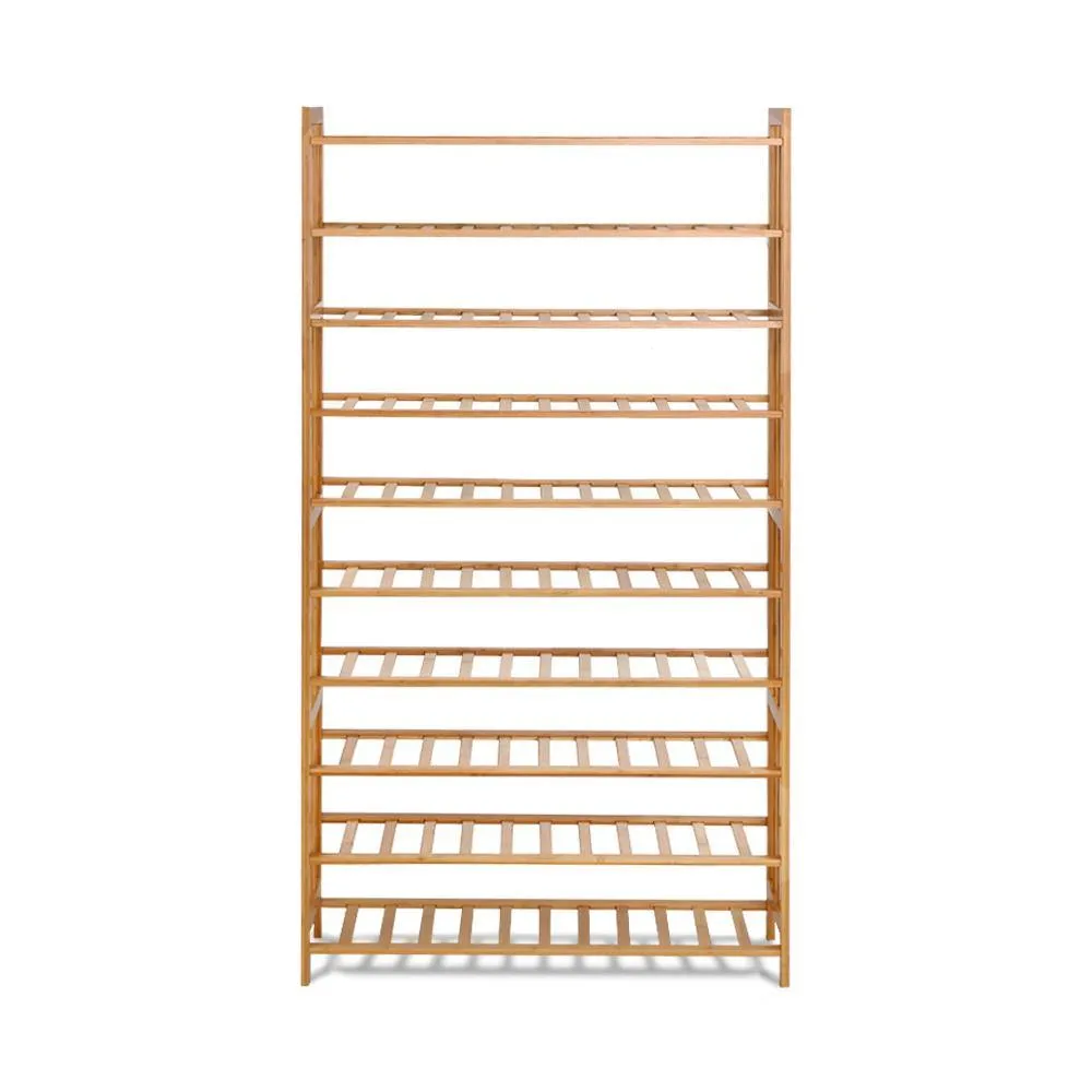 10-Tier Bamboo Shoe Rack Wooden Shelf Stand Storage Organizer