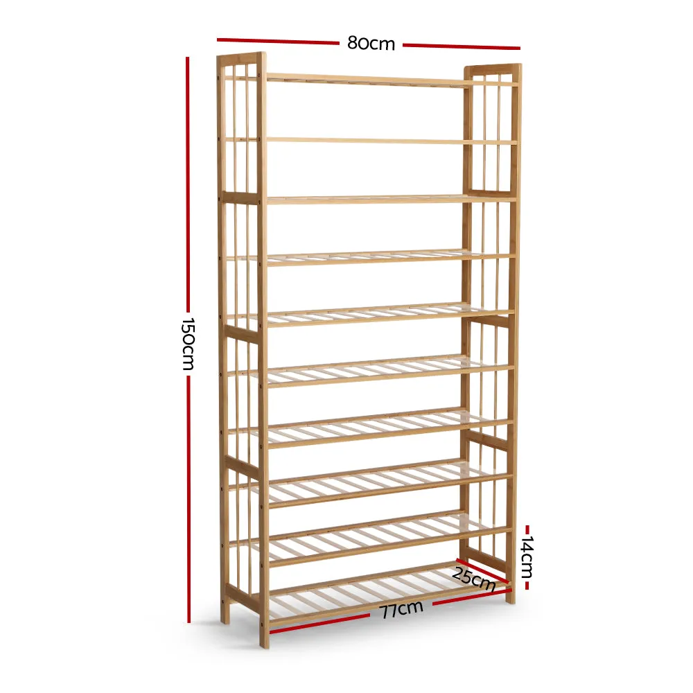 10-Tier Bamboo Shoe Rack Wooden Shelf with PVC Mats - Artiss