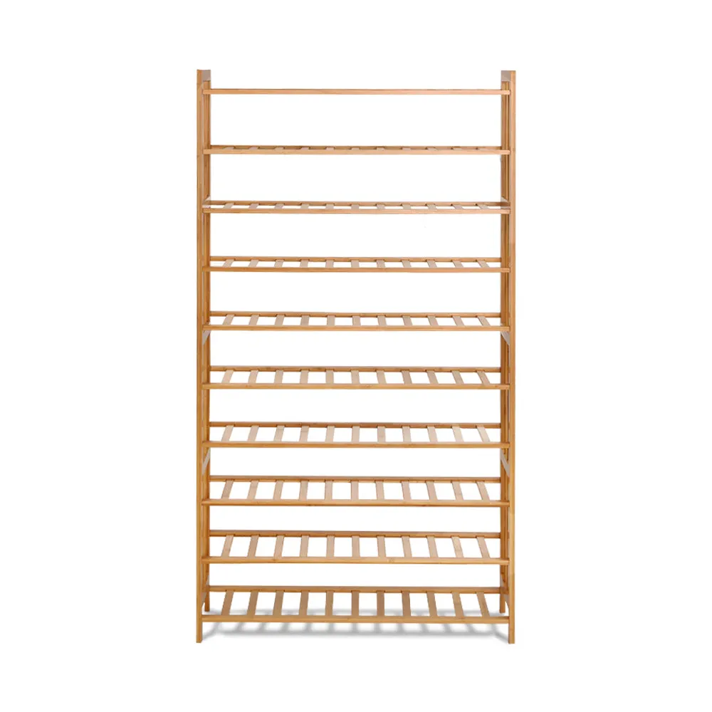 10-Tier Bamboo Shoe Rack Wooden Shelf with PVC Mats - Artiss