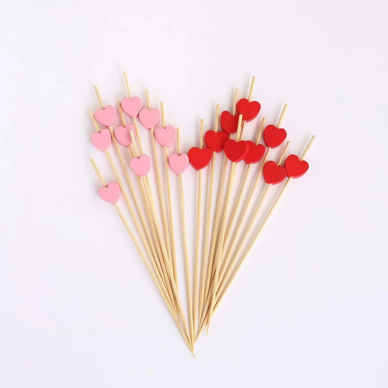 100 Pack Red Pink Biodegradable Bamboo Heart Skewers Cocktail Sticks, Eco Friendly Fruit Appetizer Party Picks - 5"