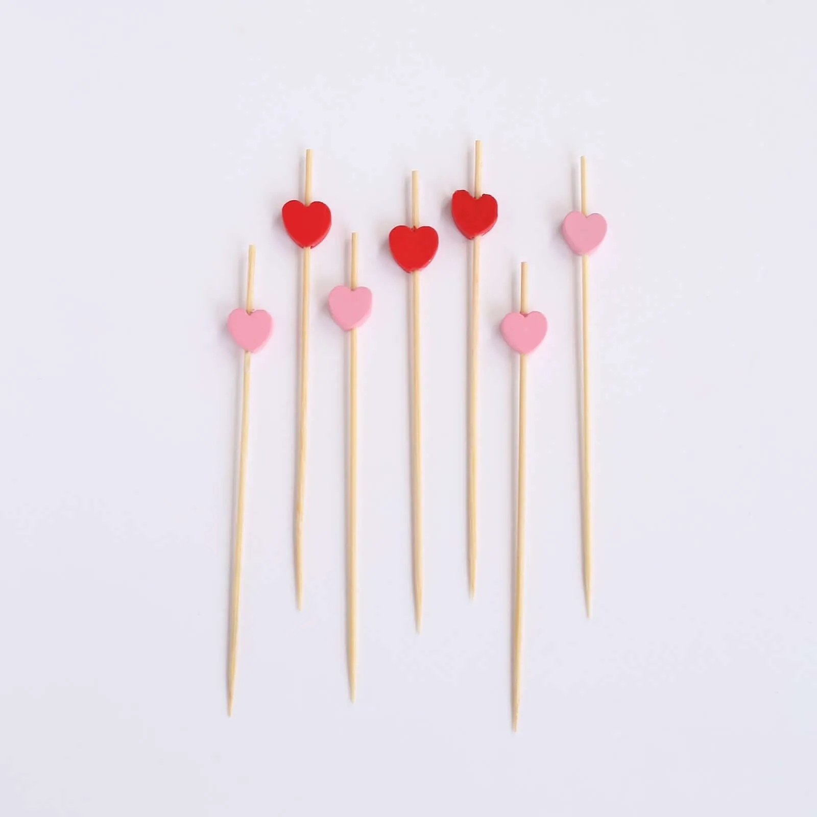 100 Pack Red Pink Biodegradable Bamboo Heart Skewers Cocktail Sticks, Eco Friendly Fruit Appetizer Party Picks - 5"