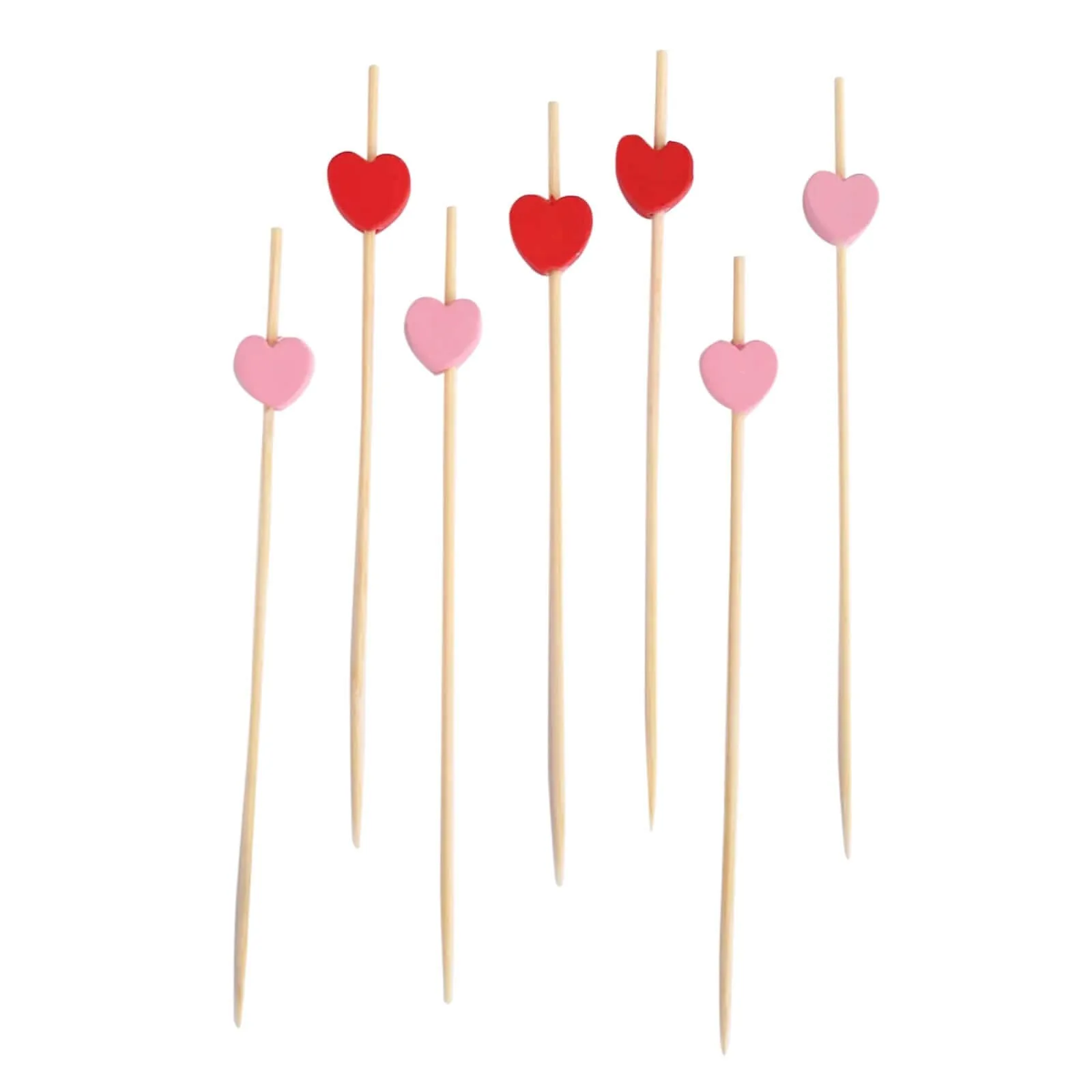 100 Pack Red Pink Eco Friendly Bamboo Heart Skewers Cocktail Sticks, 5" Biodegradable Fruit Appetizer Party Picks