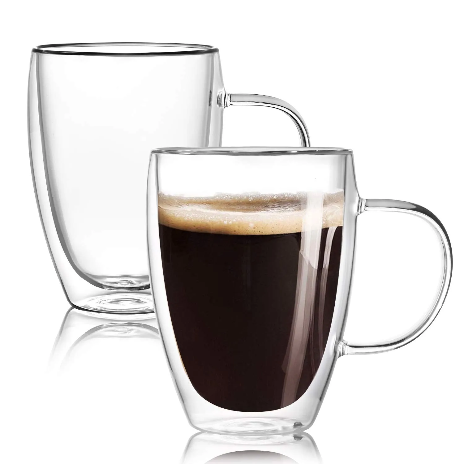 12 Oz Double Walled Glass Coffee Mugs with Handle Set of 2,Insulated Layer Coffee Cups,Clear Borosilicate Glass Mugs,Christmas Gift for Cappuccino,Tea,Latte,Espresso,Hot Beverage,Wine