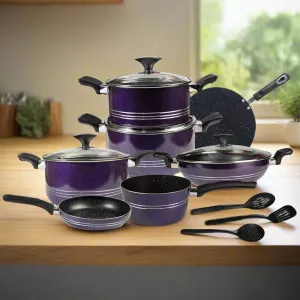 17 Pieces Non-Stick Marble Coat Elite Gift Pack Set Purple