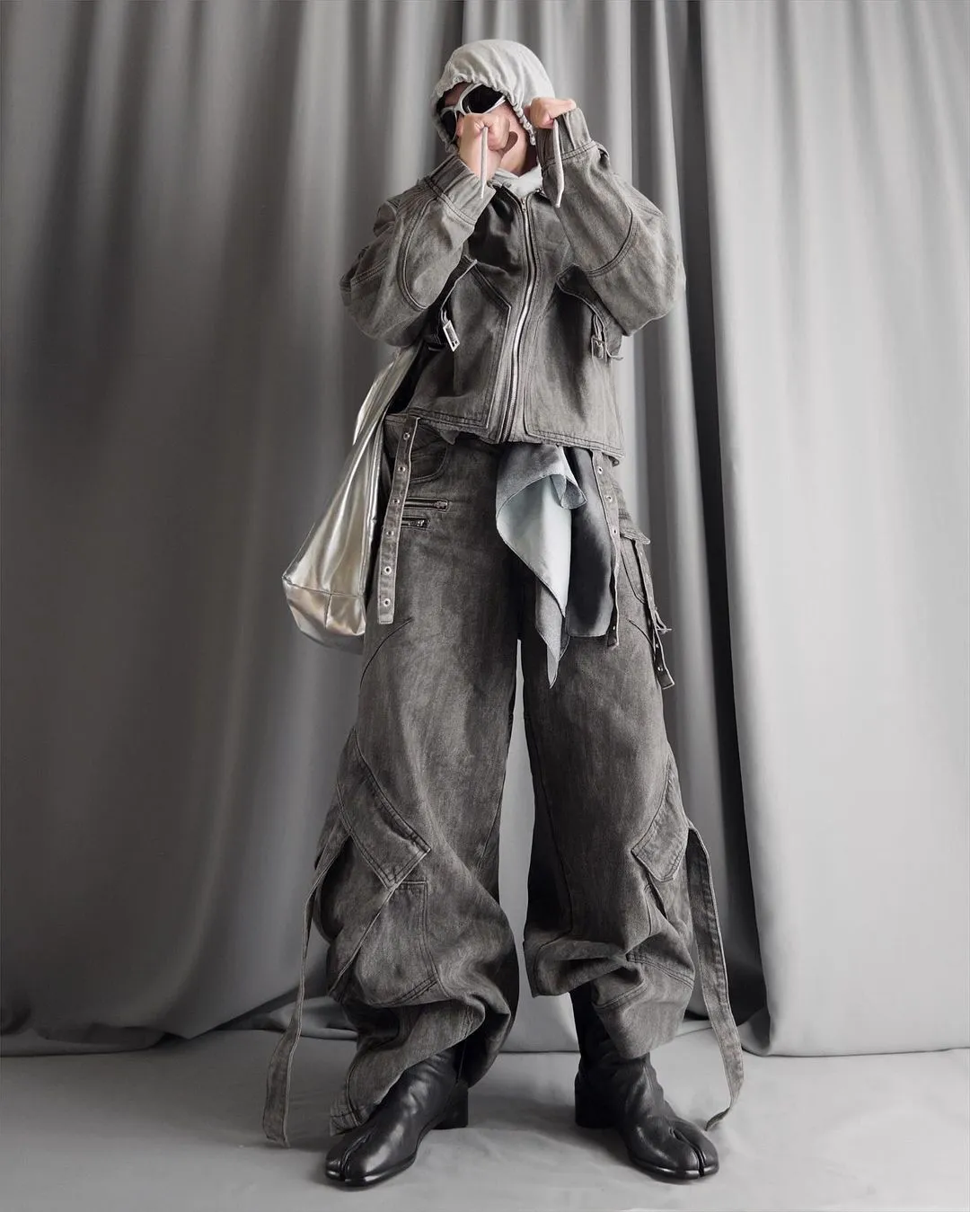 【23s September.】Vintage Denim Jacket  Baggy Cargo Pants Set