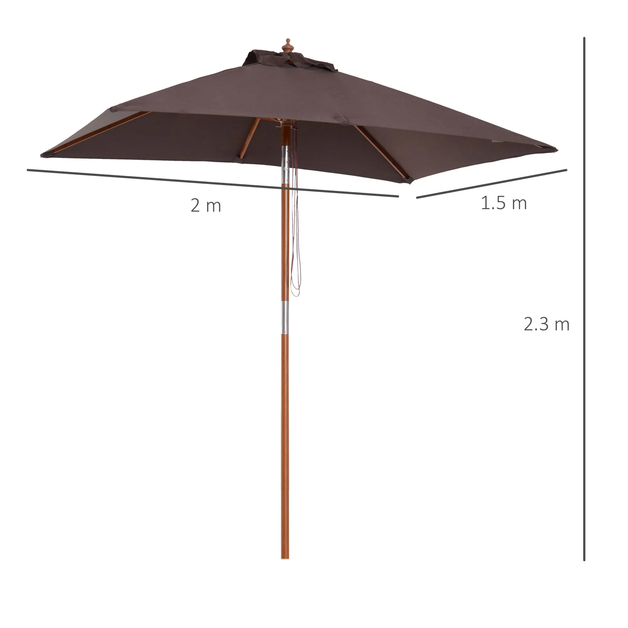 2m x 1.5m Patio Parasol Garden Umbrellas Sun Umbrella Bamboo Sunshade Canopy Outdoor Backyard Furniture Fir Wooden Pole 6 Ribs Tilt Mechanism