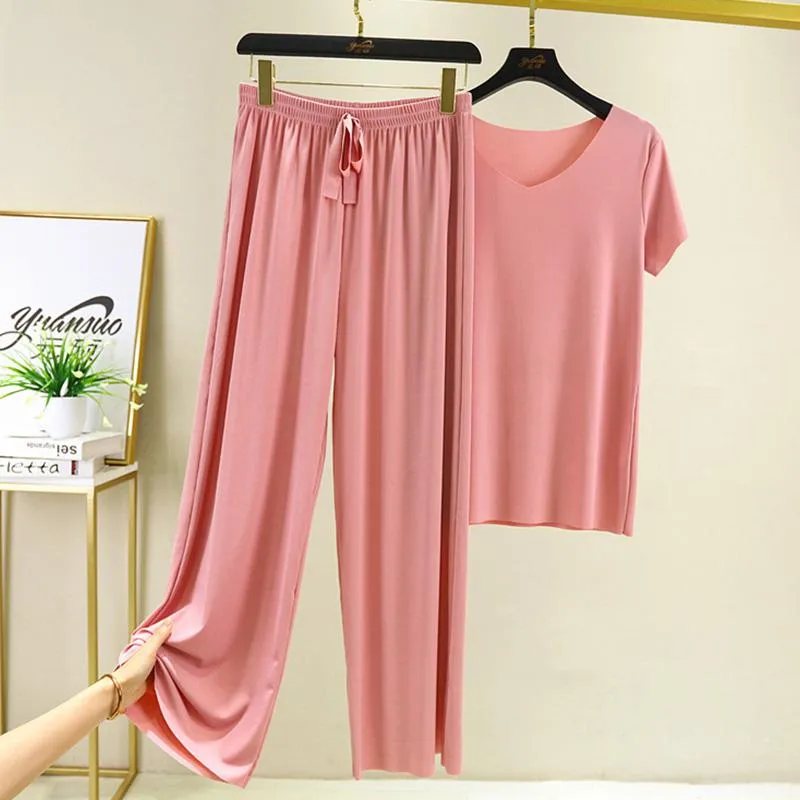 2Pcs Set Loose WoMen's Short-Sleeved T-Shirt Pants Casual Homewear Suit Loungewear Set Home Clothes