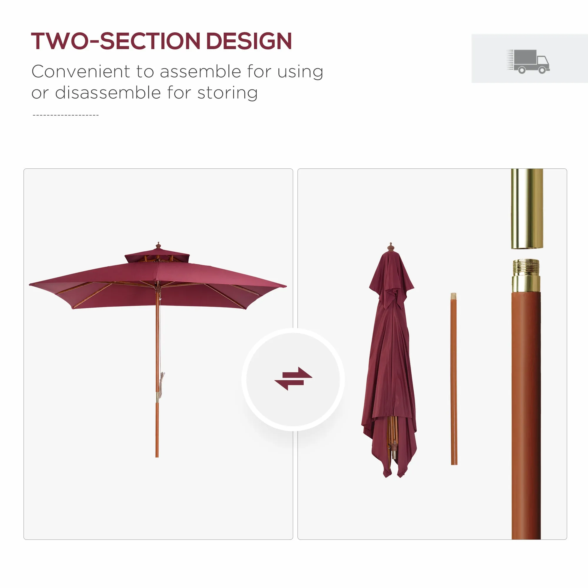 3m Patio Umbrella Bamboo Umbrella Parasol-Wine Red