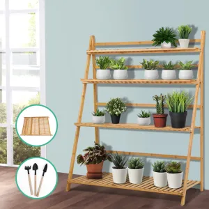 4-Tier Bamboo Plant Stand, Foldable, with Tools, Artiss