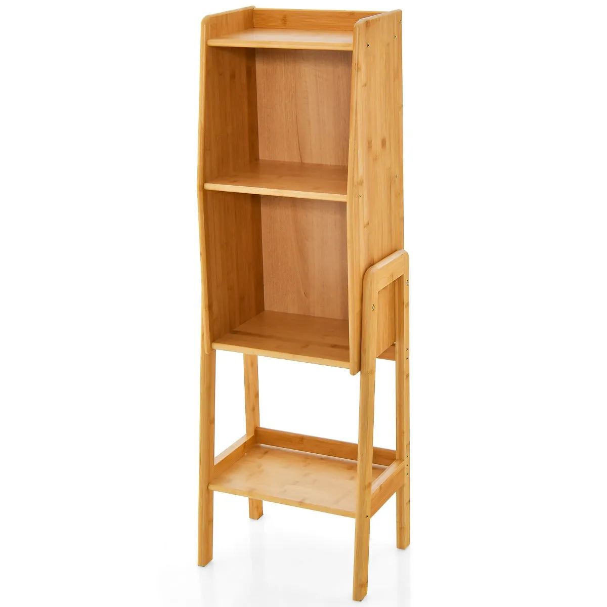 4 Tier Free Standing Tall Bamboo Bookshelf with Legs