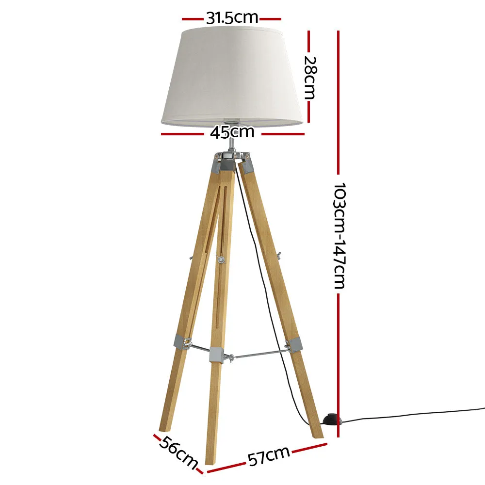 Adjustable Bamboo Tripod Floor Lamp, Linen Shade - Artiss