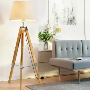 Adjustable Bamboo Tripod Floor Lamp, Linen Shade - Artiss