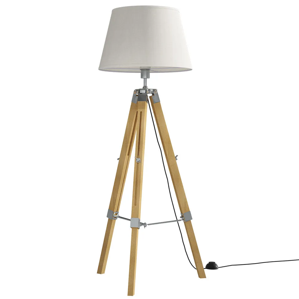 Adjustable Bamboo Tripod Floor Lamp, Linen Shade - Artiss