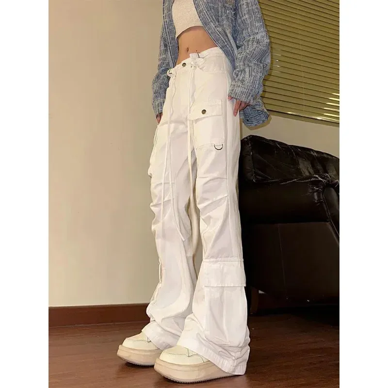 Amozae-American Style Niche Vintage Bootcut Pants Women's Casual Versatile Pocket Flare Cargo Pants New  Spring Autumn Season