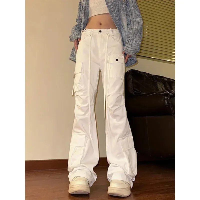 Amozae-American Style Niche Vintage Bootcut Pants Women's Casual Versatile Pocket Flare Cargo Pants New  Spring Autumn Season