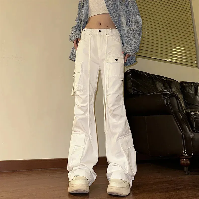 Amozae-American Style Niche Vintage Bootcut Pants Women's Casual Versatile Pocket Flare Cargo Pants New  Spring Autumn Season