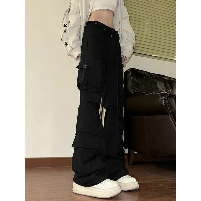 Amozae-American Style Niche Vintage Bootcut Pants Women's Casual Versatile Pocket Flare Cargo Pants New  Spring Autumn Season