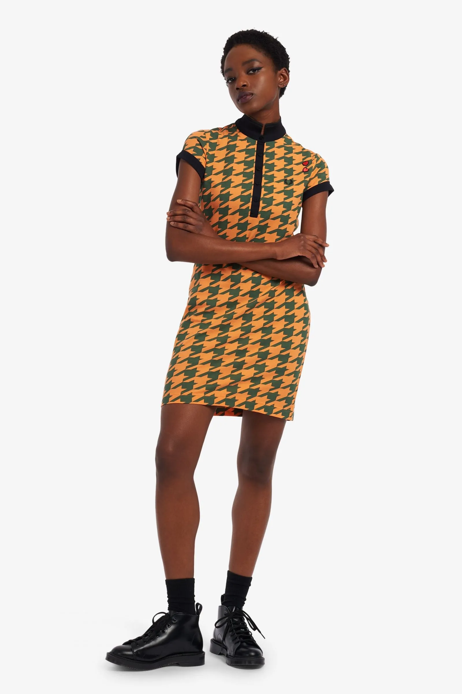 Amy Winehouse Melon Houndstooth Pique Shirt Dress