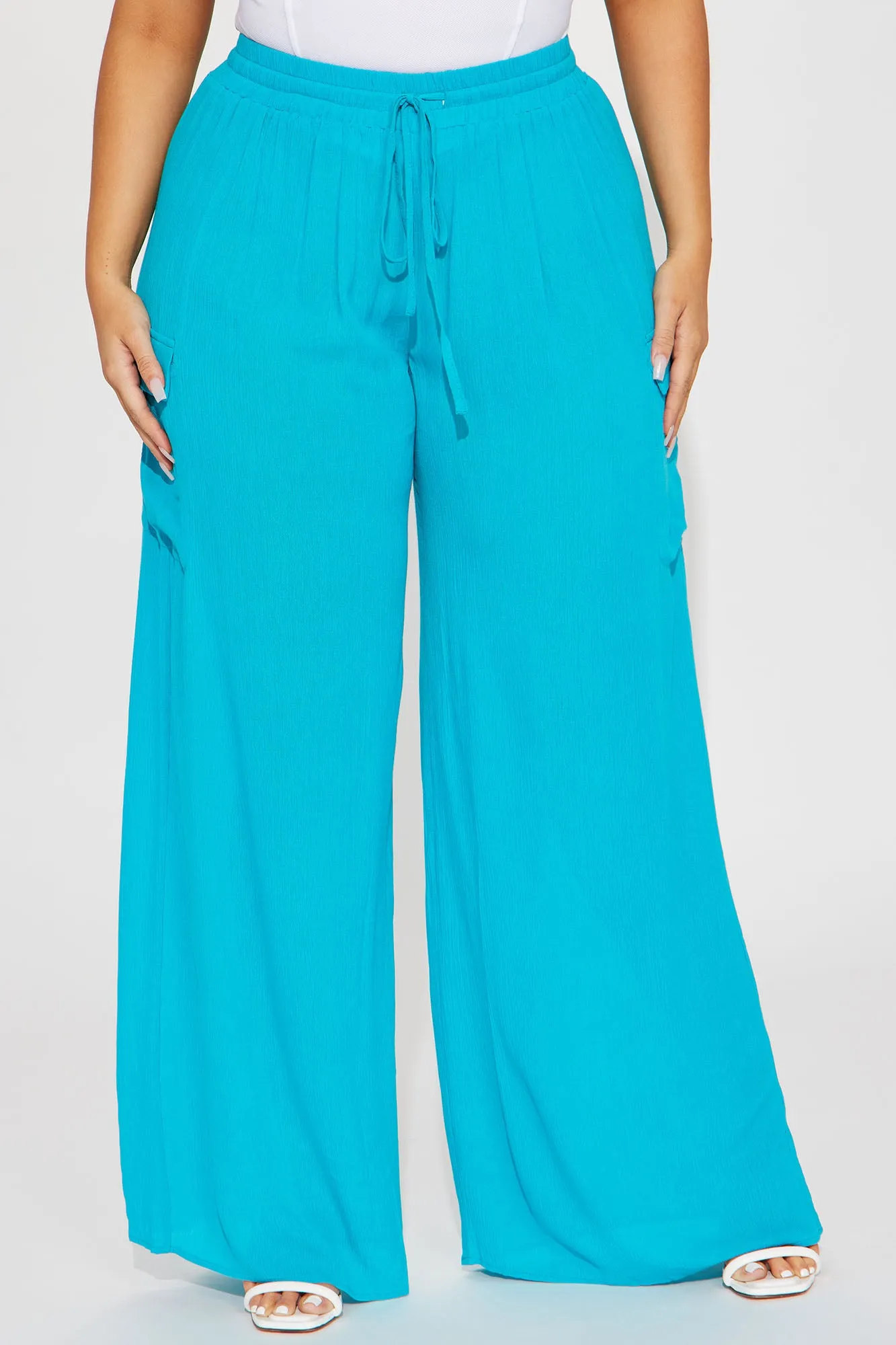 Anissa Gauze Wide Leg Cargo Pant - Turquoise