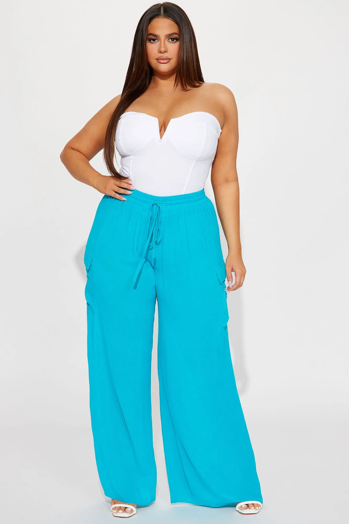 Anissa Gauze Wide Leg Cargo Pant - Turquoise