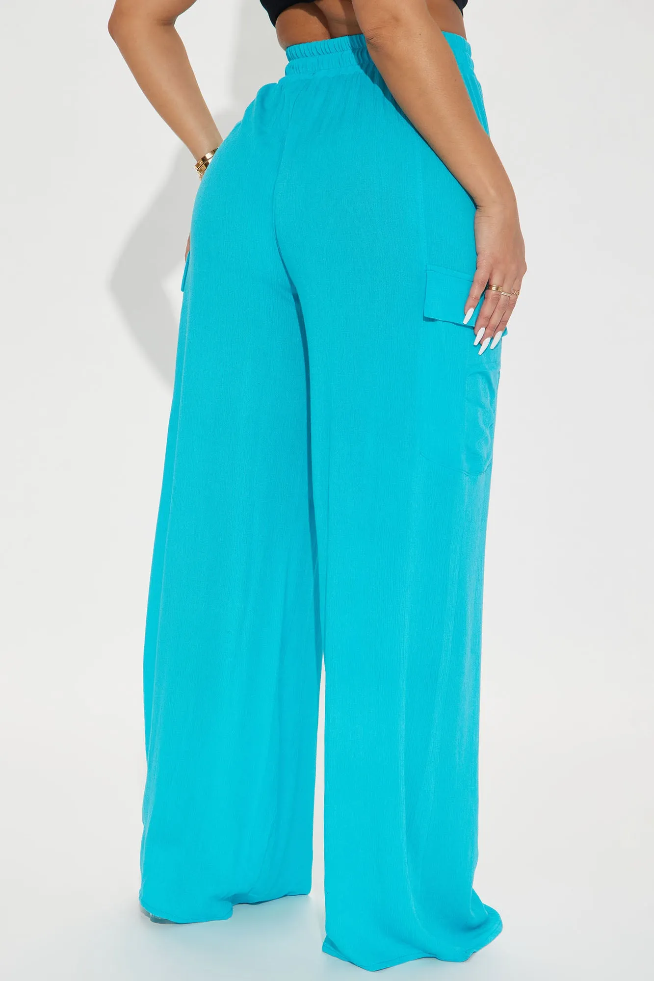 Anissa Gauze Wide Leg Cargo Pant - Turquoise