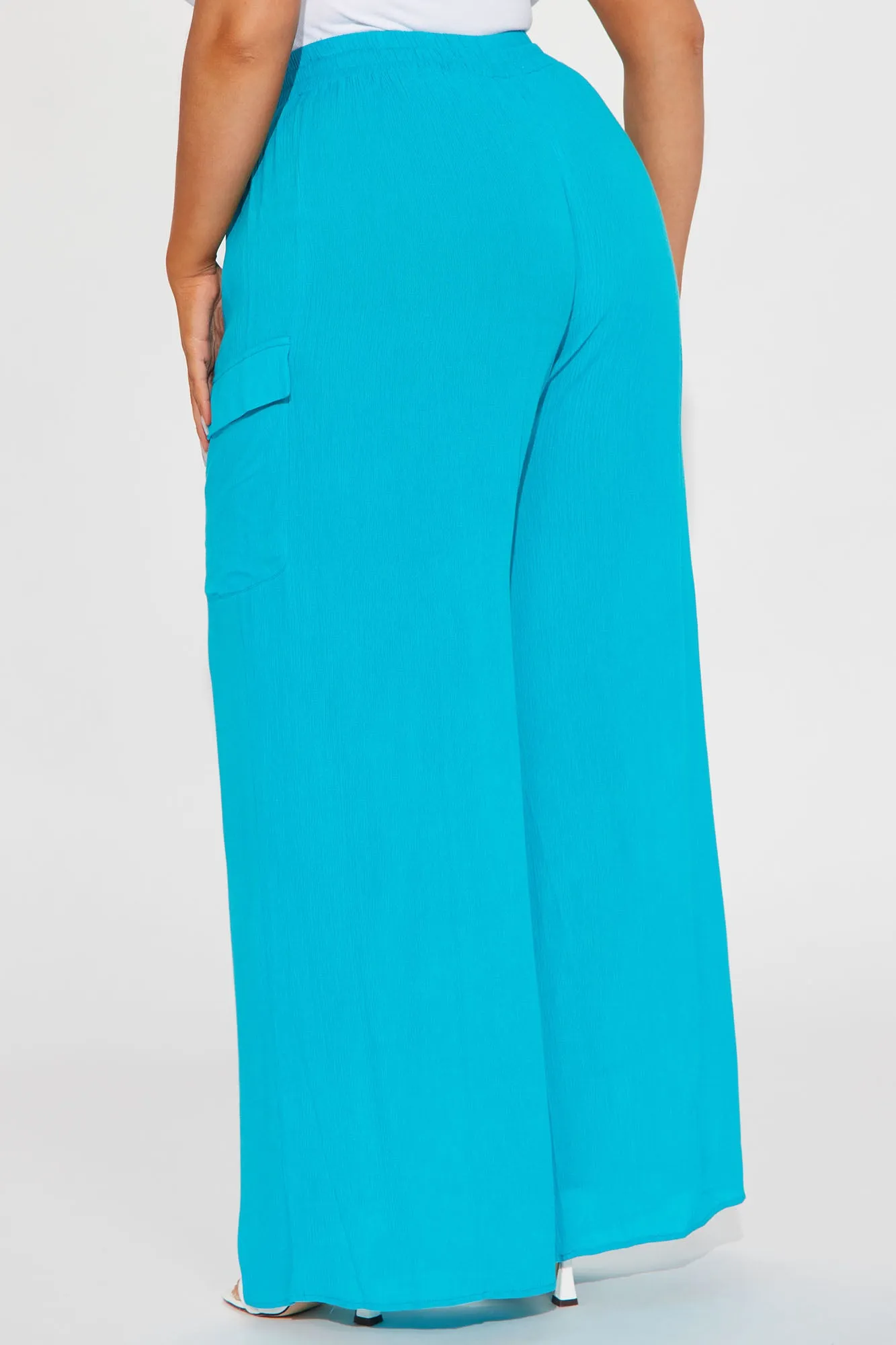 Anissa Gauze Wide Leg Cargo Pant - Turquoise