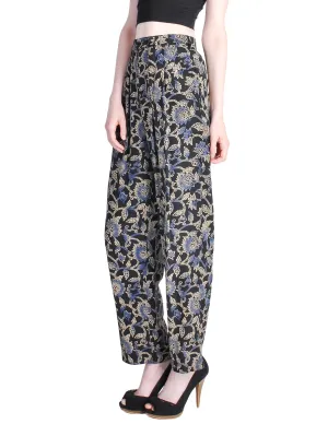 Armani Vintage Black Silk Floral High Waist Pants