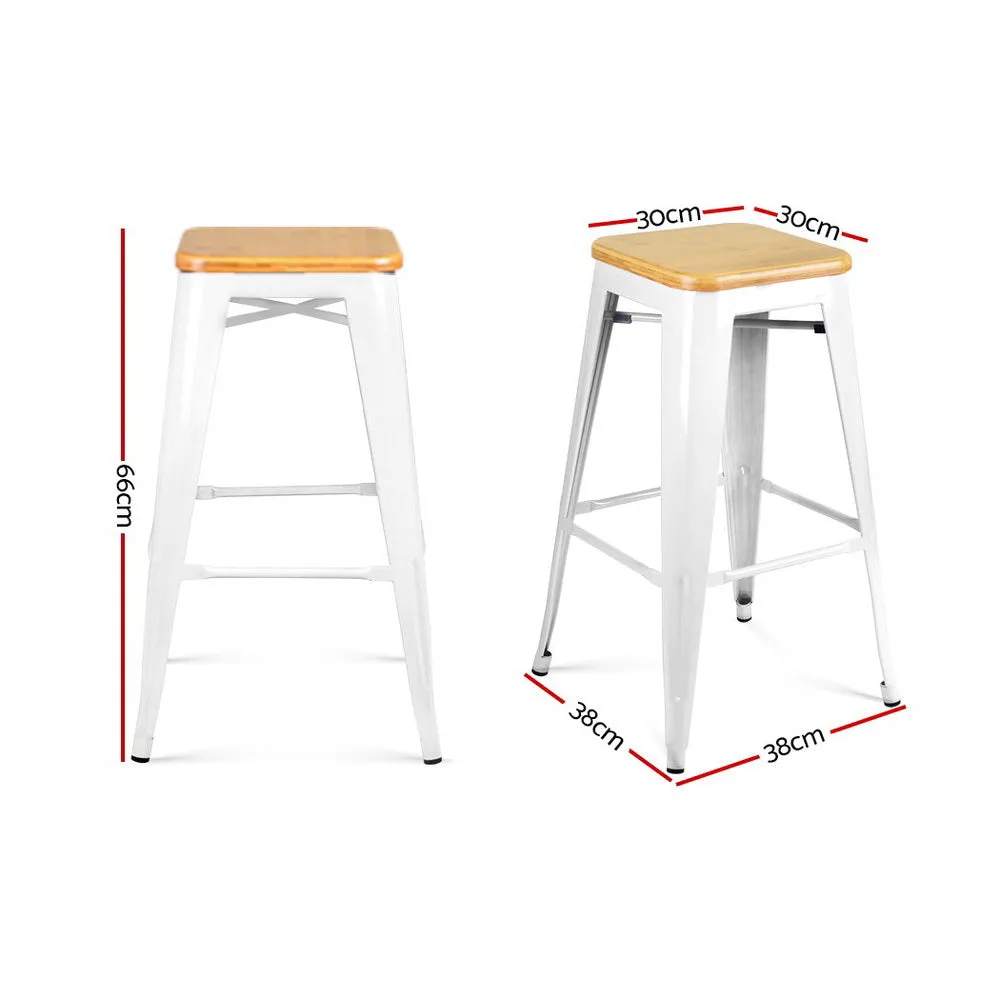 Artiss Set of 2 Metal and Bamboo Bar Stools - White