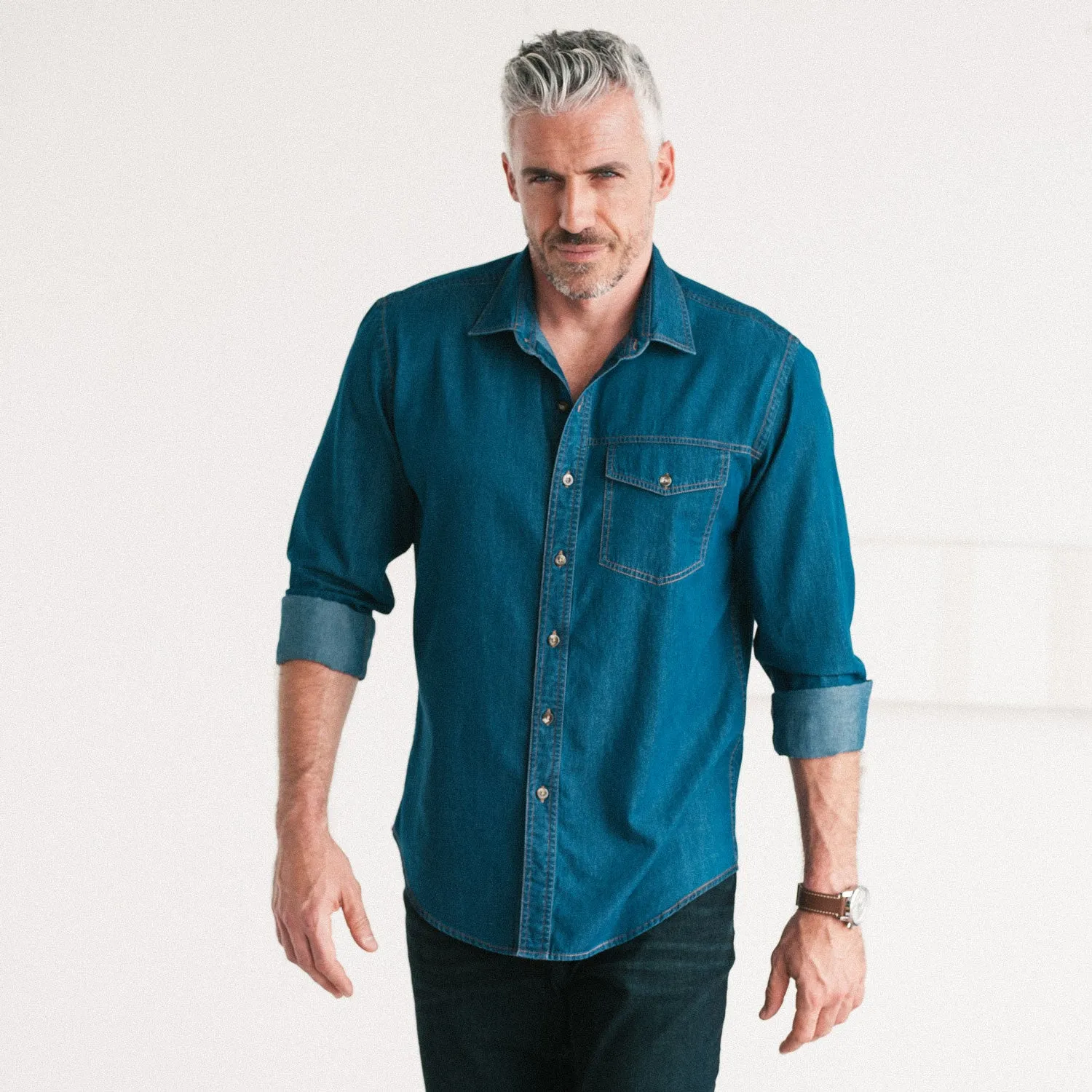 Author Casual Shirt – Medium Blue Cotton Denim