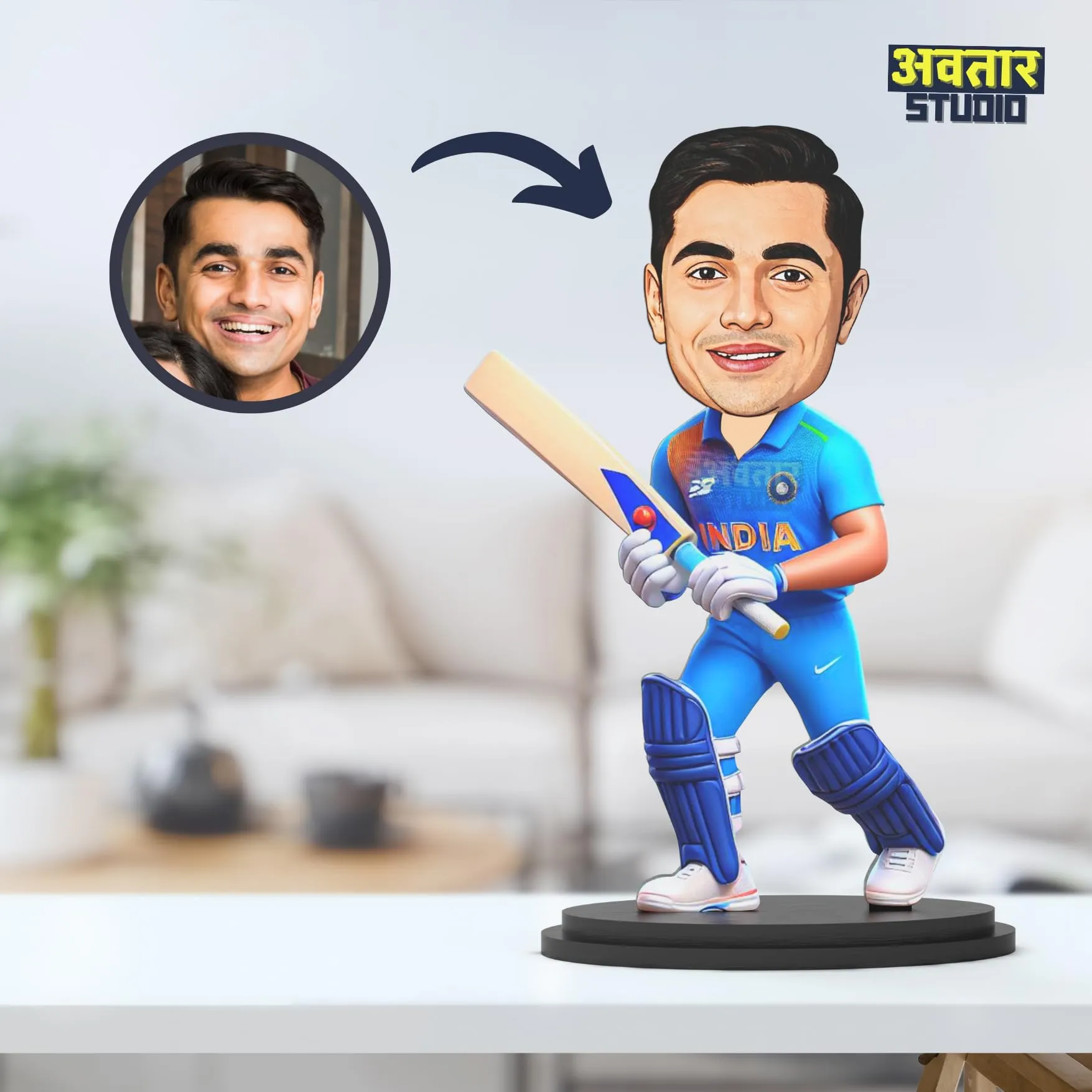 Avatar Studio Personalized Gift for Friends, Brother, BFF, Boyfriend, Father Character Caricature Photo Frame Unique Design Customized Gift for Friends & Family (Cricket Batsman)