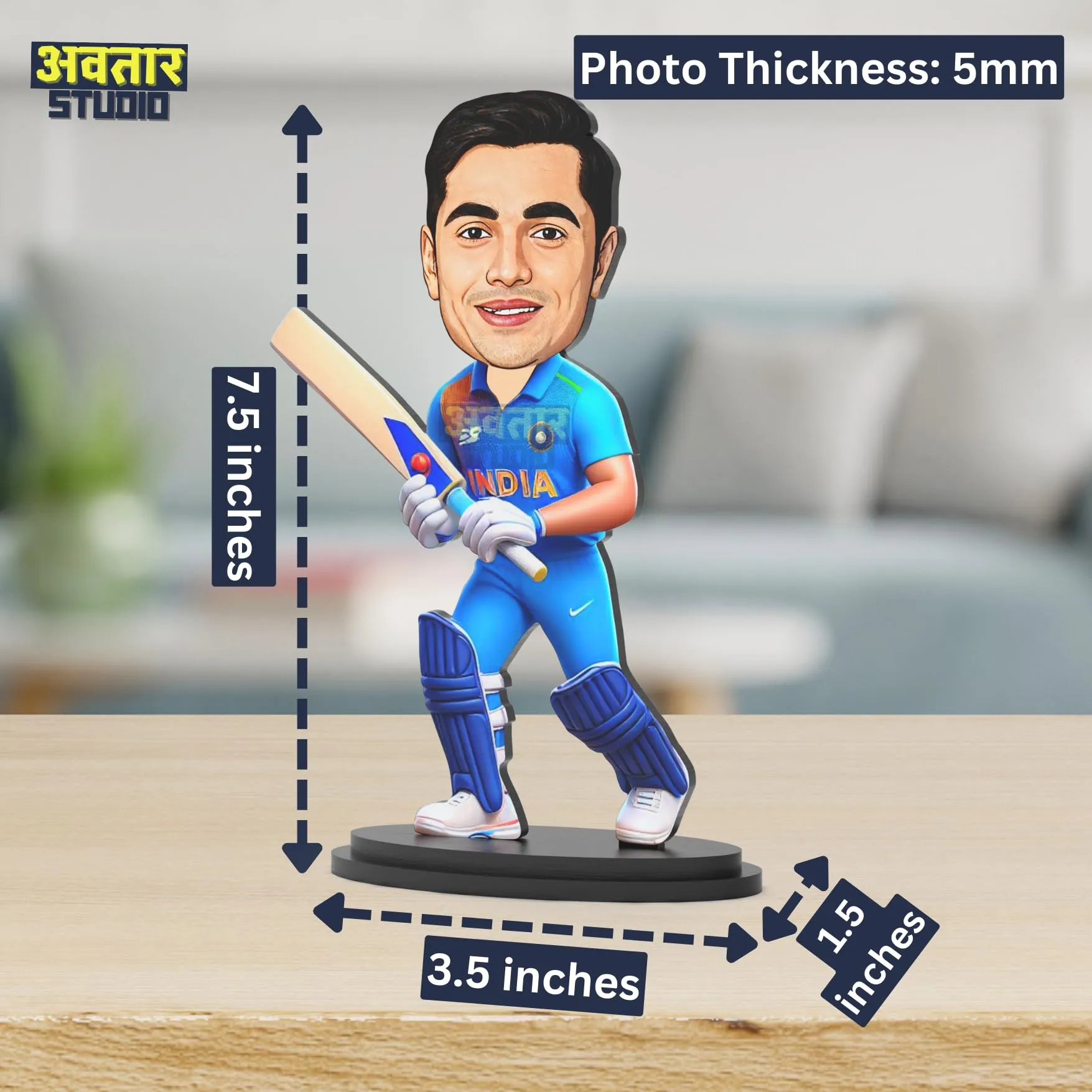 Avatar Studio Personalized Gift for Friends, Brother, BFF, Boyfriend, Father Character Caricature Photo Frame Unique Design Customized Gift for Friends & Family (Cricket Batsman)