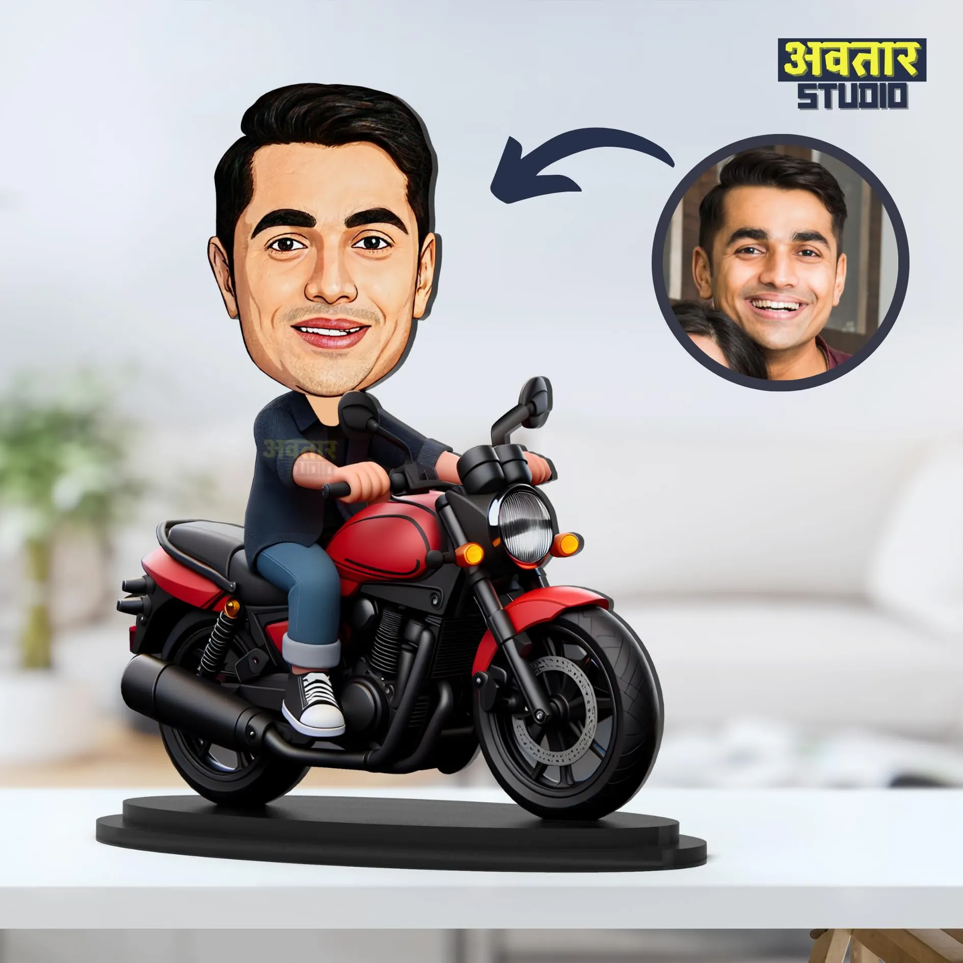 Avatar Studio Personalized Gift for Friends, Brother, BFF, Boyfriend, Father Character Caricature Photo Frame Unique Design Customized Gift for Friends & Family (Motorcycle Rider - 1)