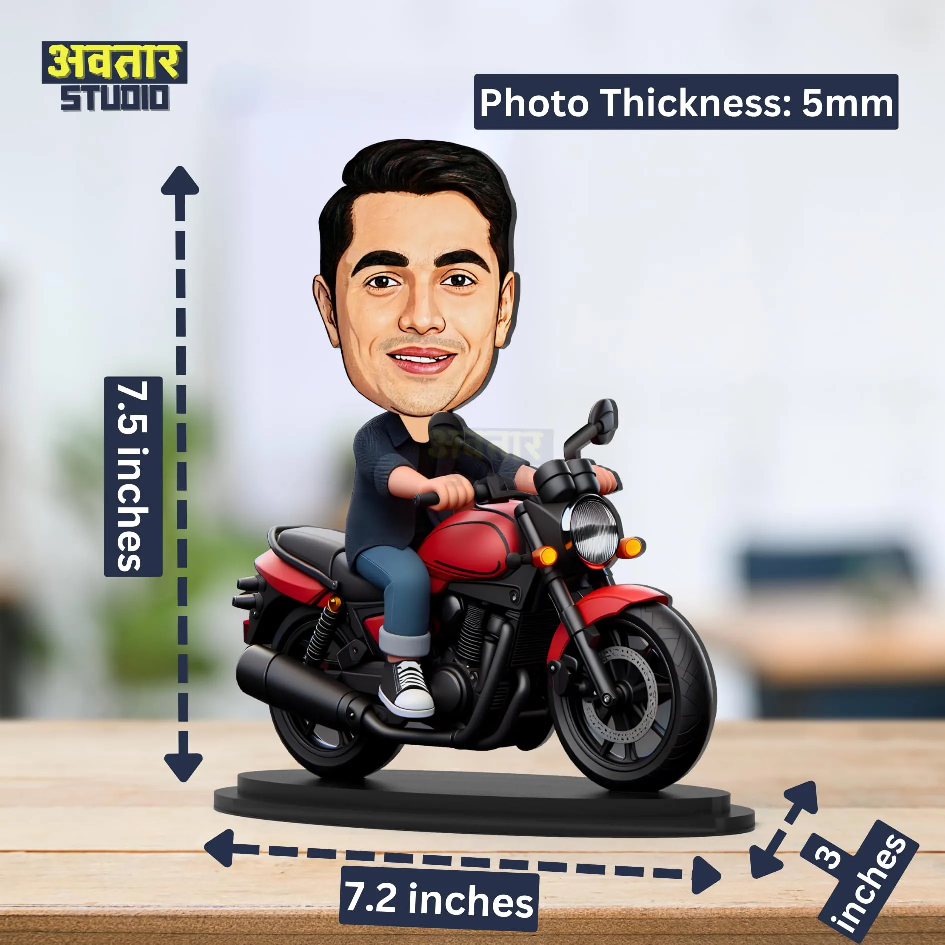 Avatar Studio Personalized Gift for Friends, Brother, BFF, Boyfriend, Father Character Caricature Photo Frame Unique Design Customized Gift for Friends & Family (Motorcycle Rider - 1)