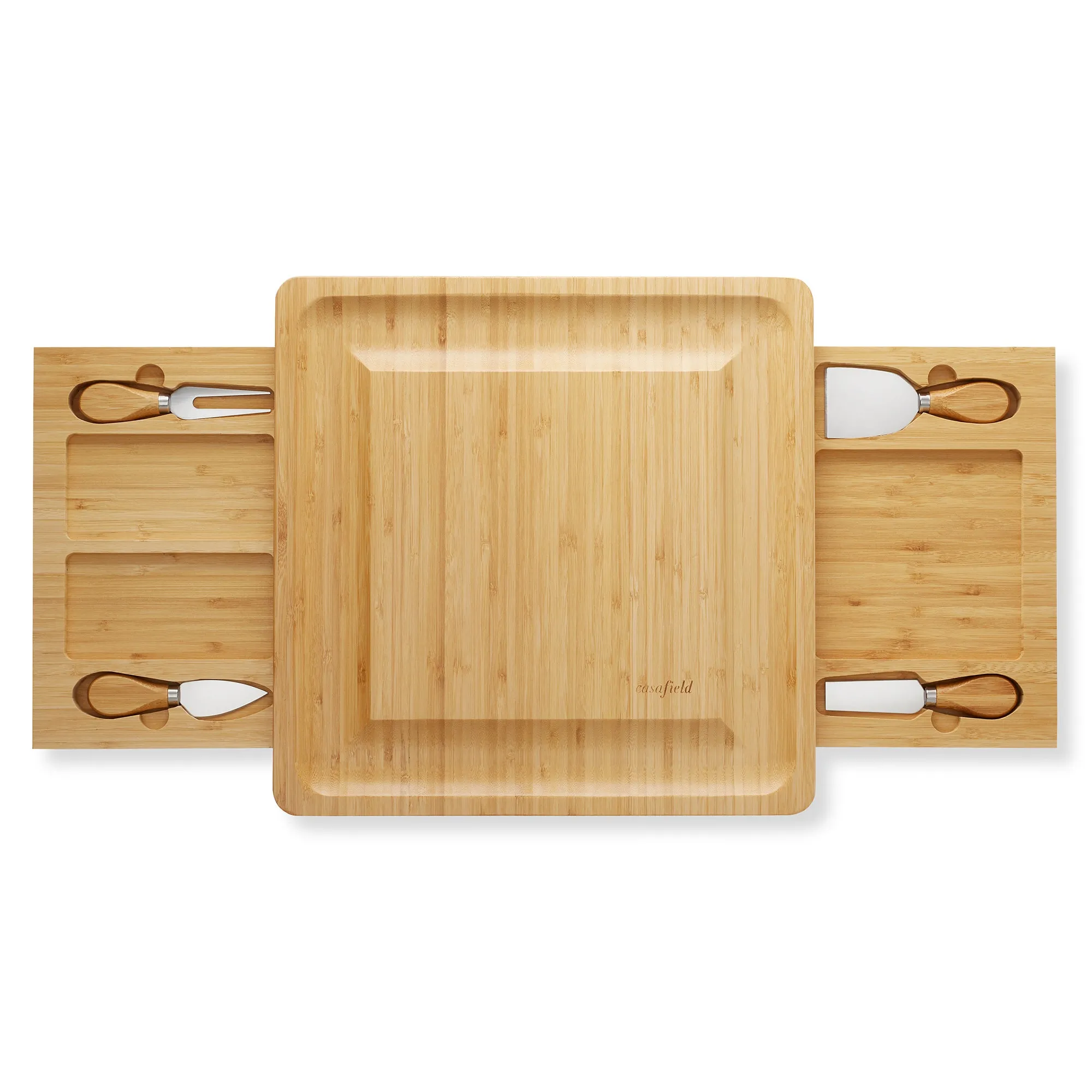 Bamboo Cheese Board Gift Set with 2 Trays and 4 Knives