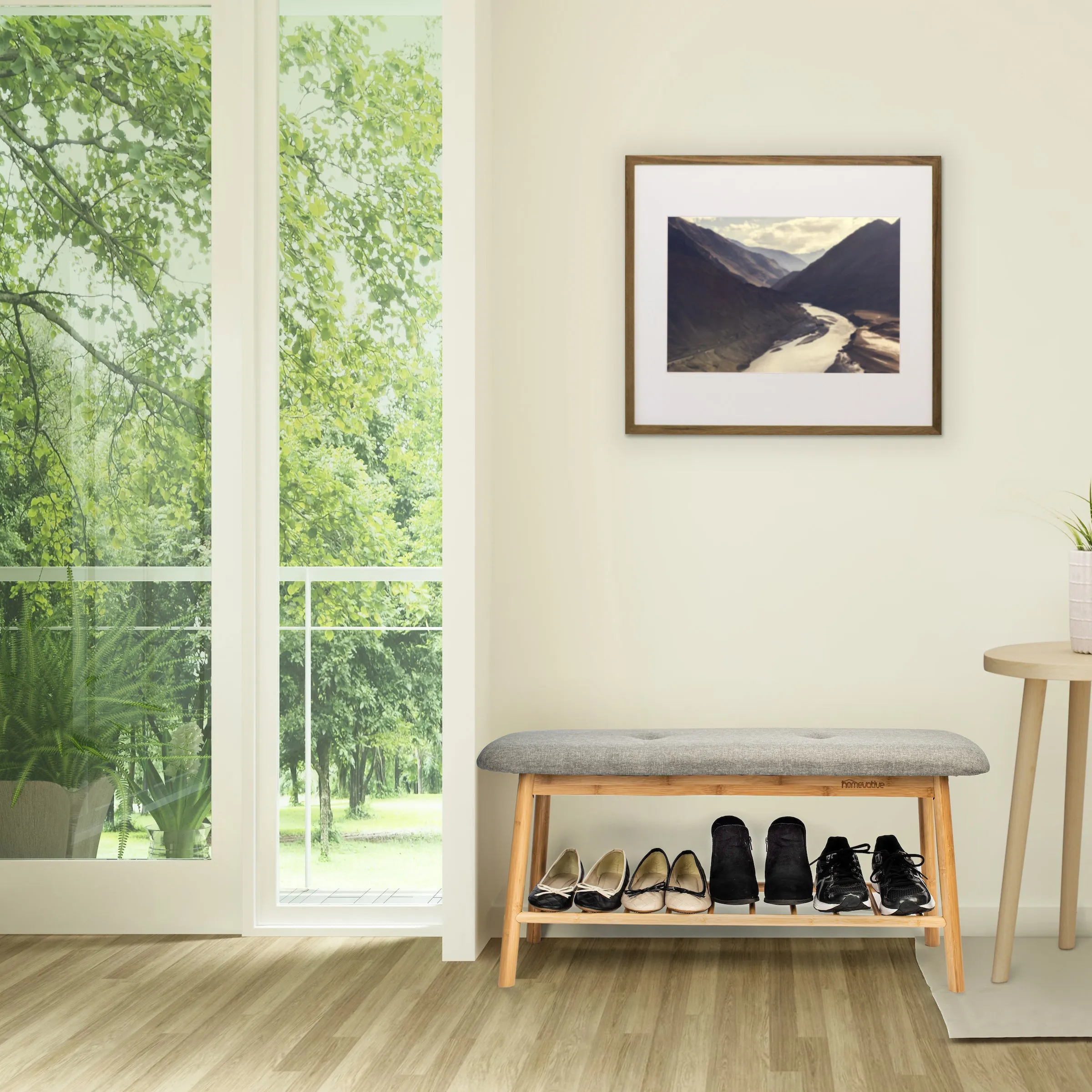 Bamboo Shoe Bench with Cushioned top