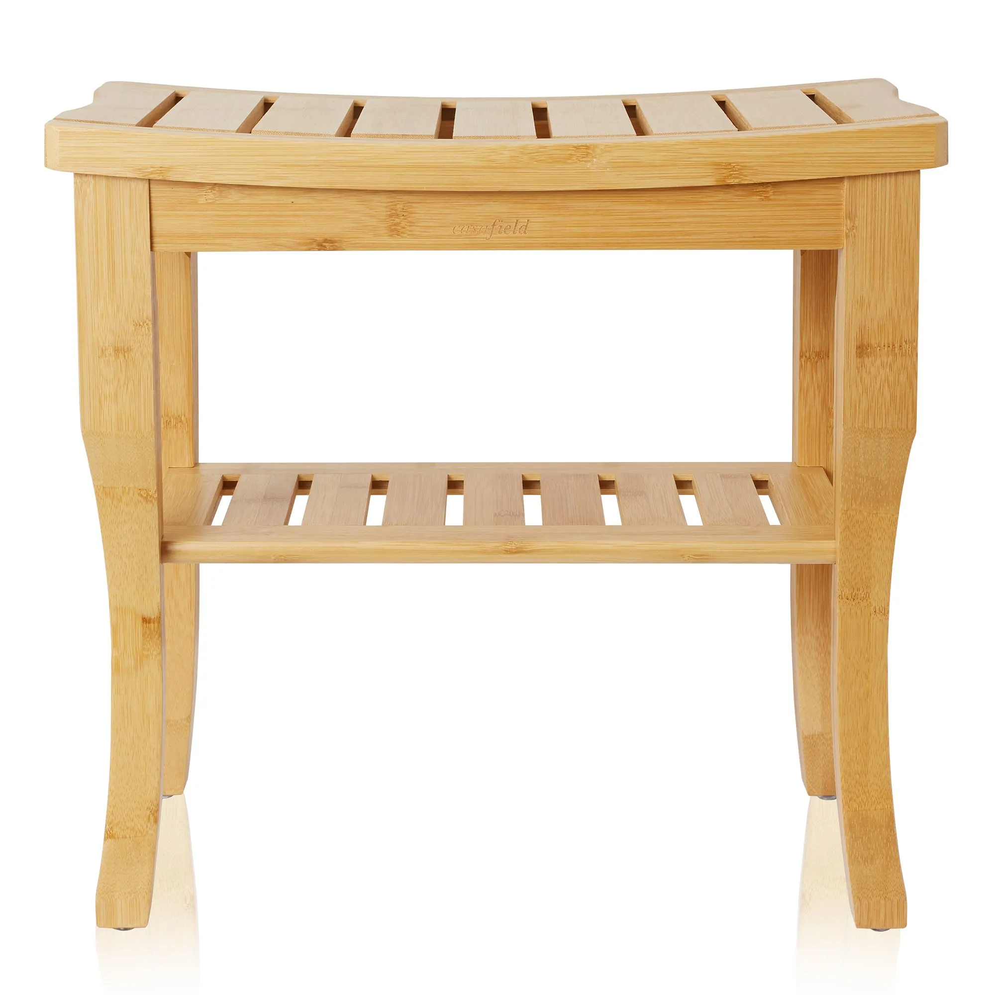 Bamboo Shower Bench with Storage Shelf, 2-Tier Bathroom Spa Stool