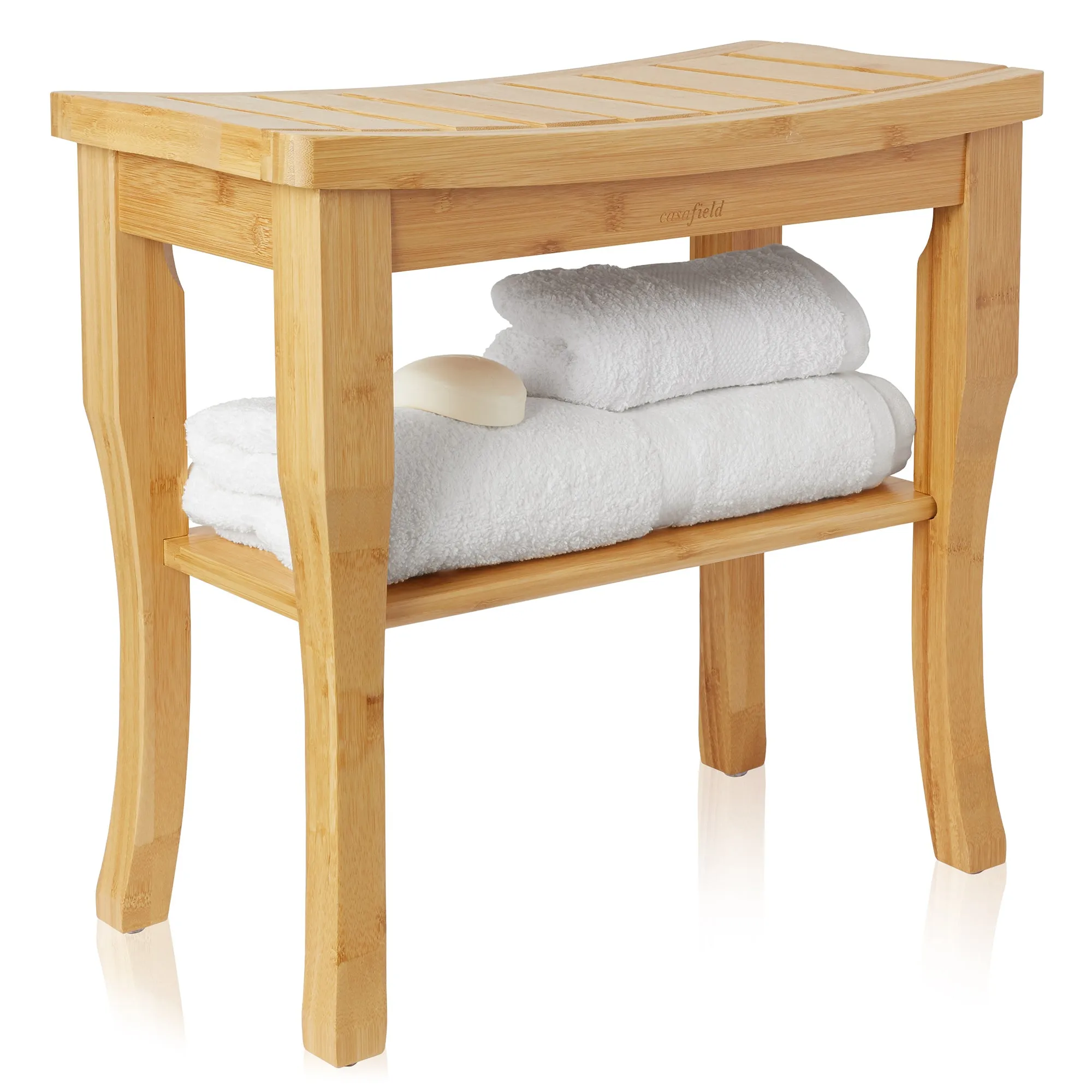 Bamboo Shower Bench with Storage Shelf, 2-Tier Bathroom Spa Stool