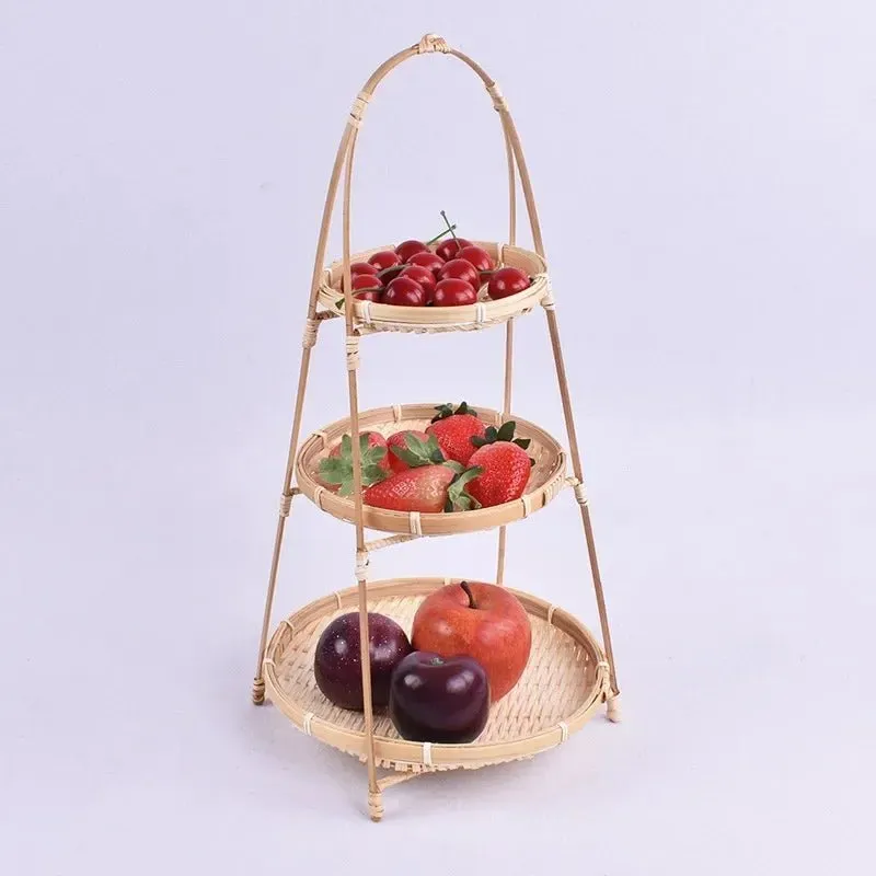 Bamboo Weaving Food Basket Rack - Chic Bamboo Food Storage and Kitchen Decor Tray