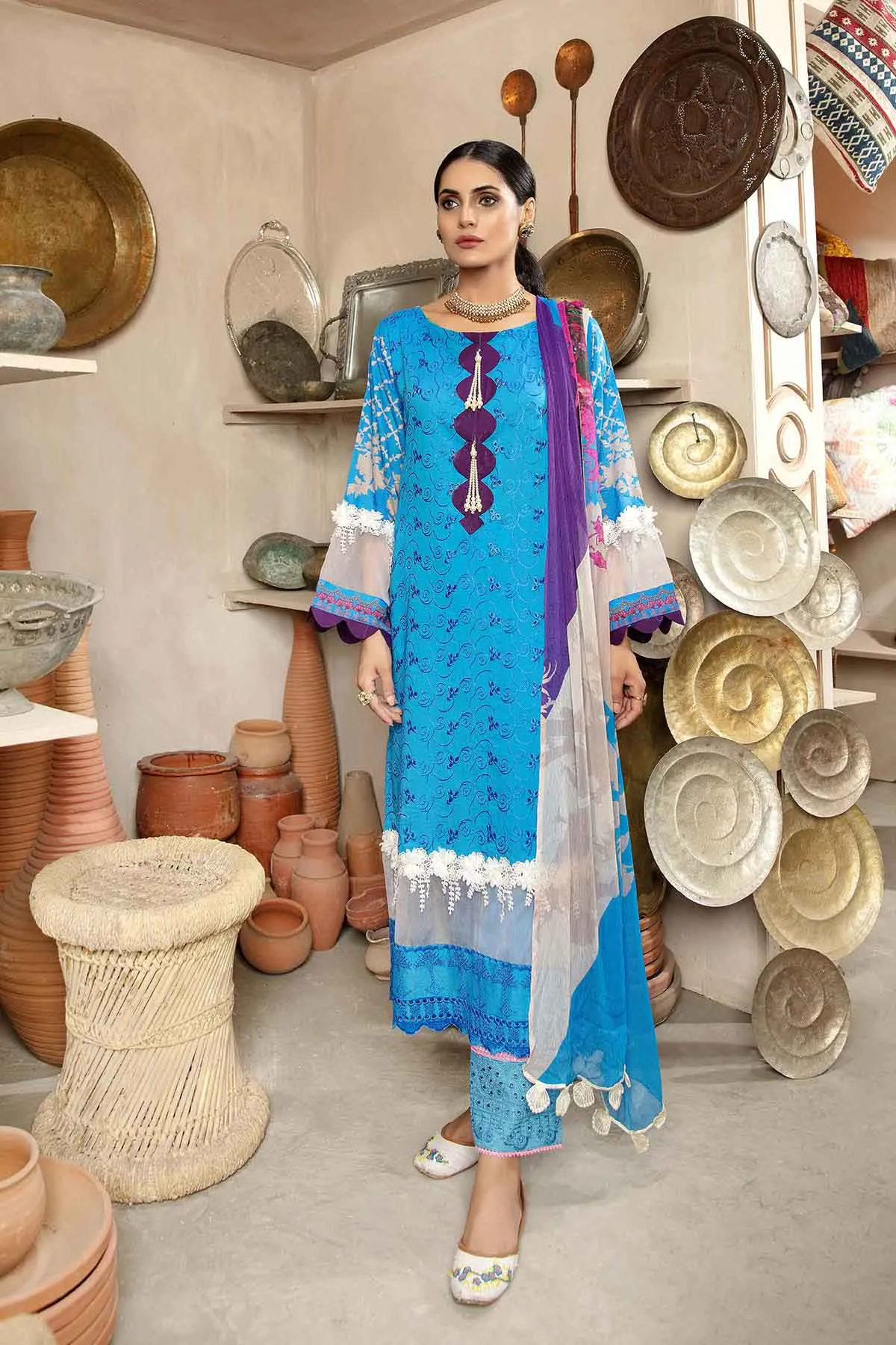 Bin Rashid Lawn Chikankari Pakistani Blue Suit Collection