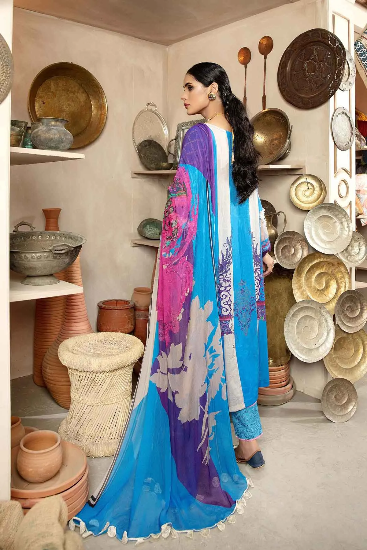 Bin Rashid Lawn Chikankari Pakistani Blue Suit Collection