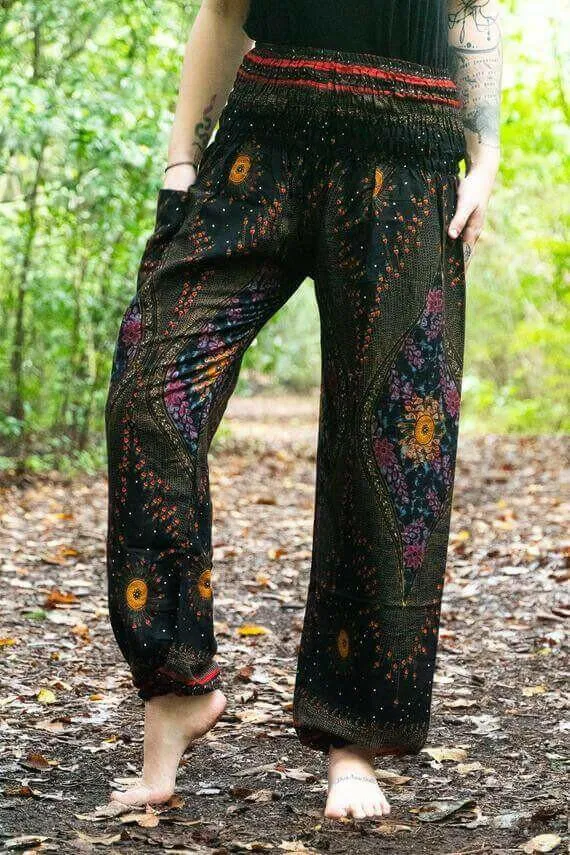 Black PEACOCK Harem Pants Women Boho Pants Hippie Pants