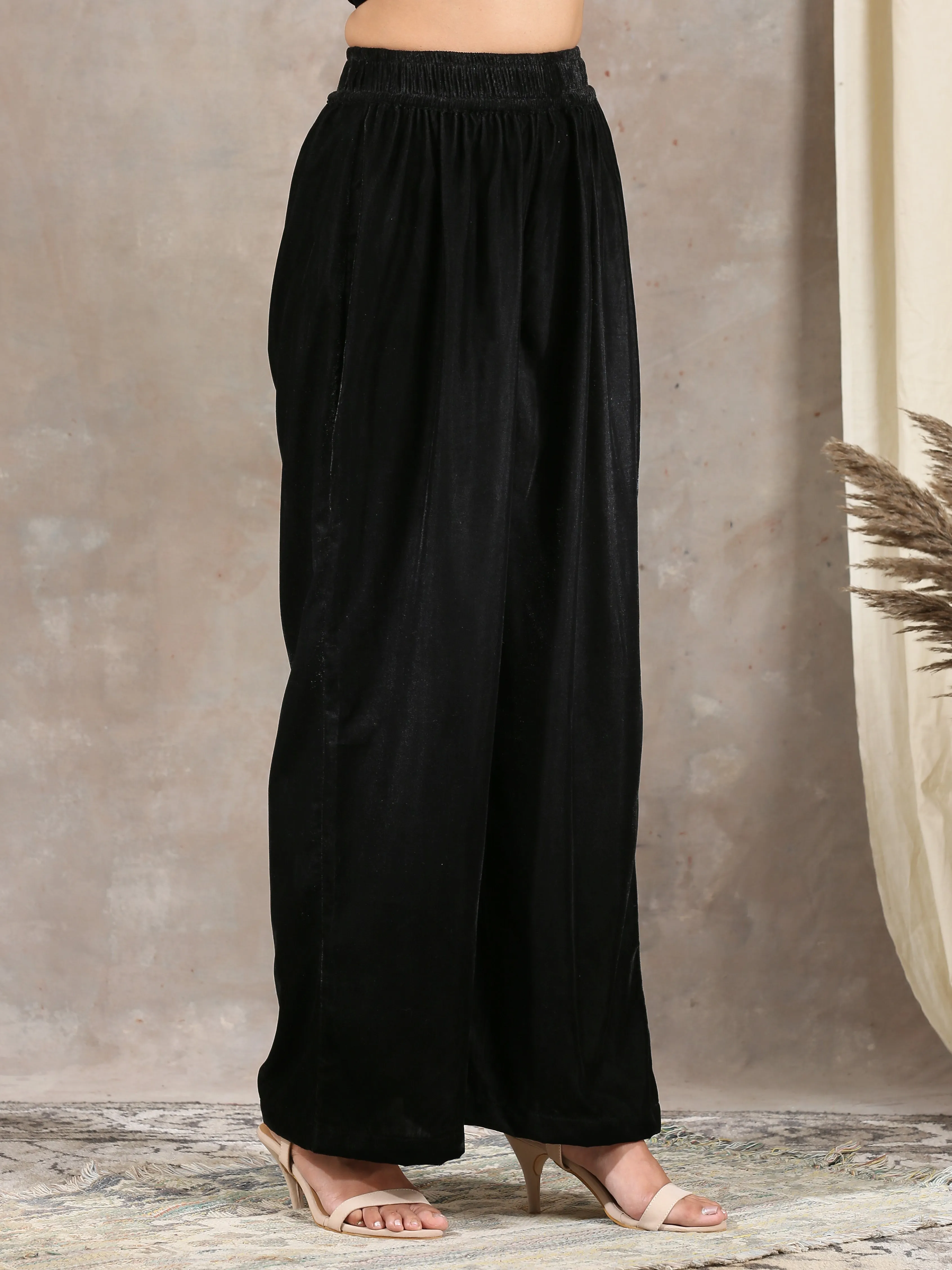 Black Velvet High Waist Pant