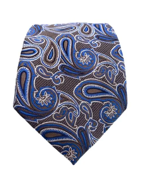 Blue, Taupe and White Paisley Men's Tie