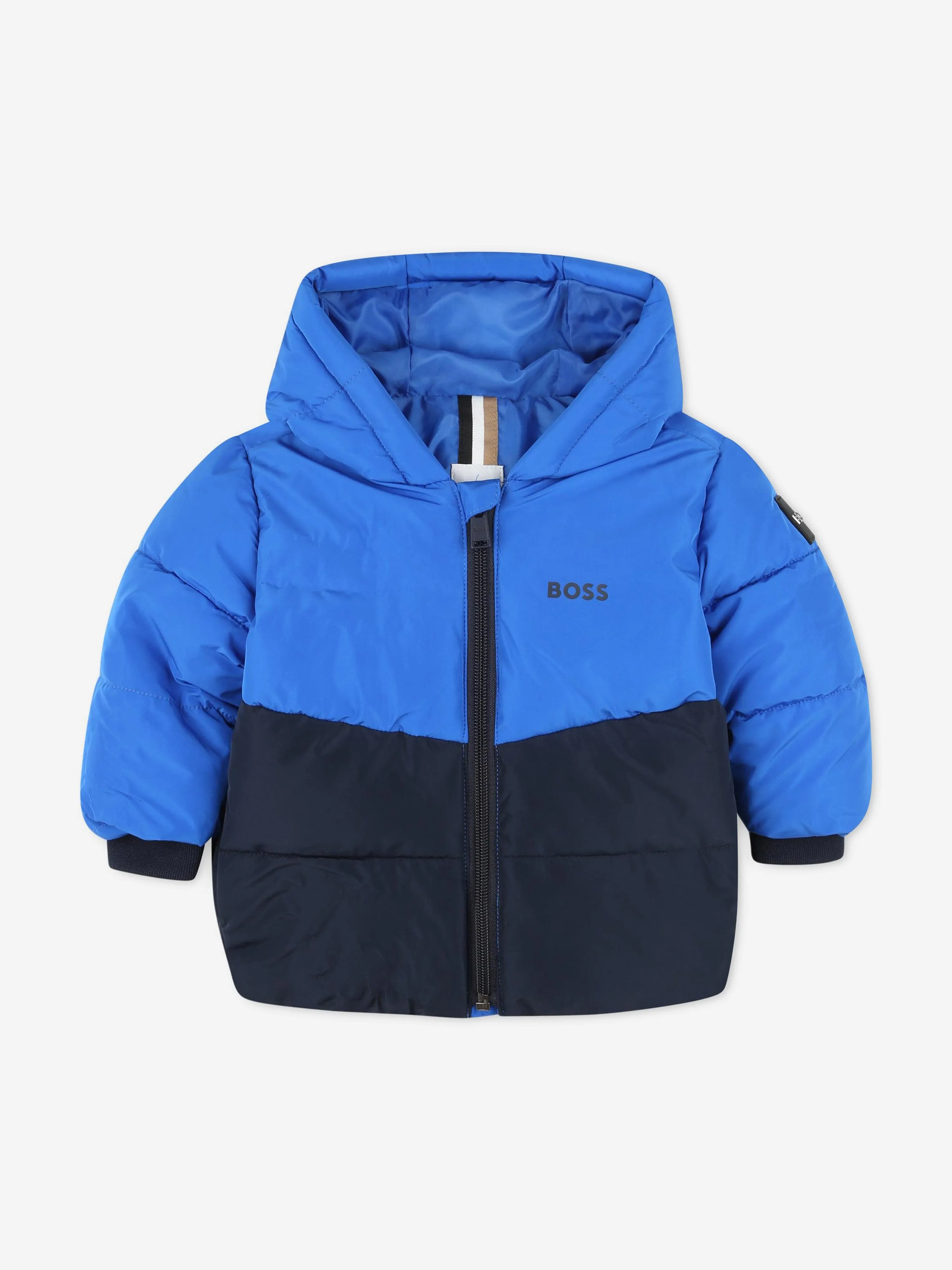 BOSS Baby Boys Two-Tone Puffer Jacket in Blue