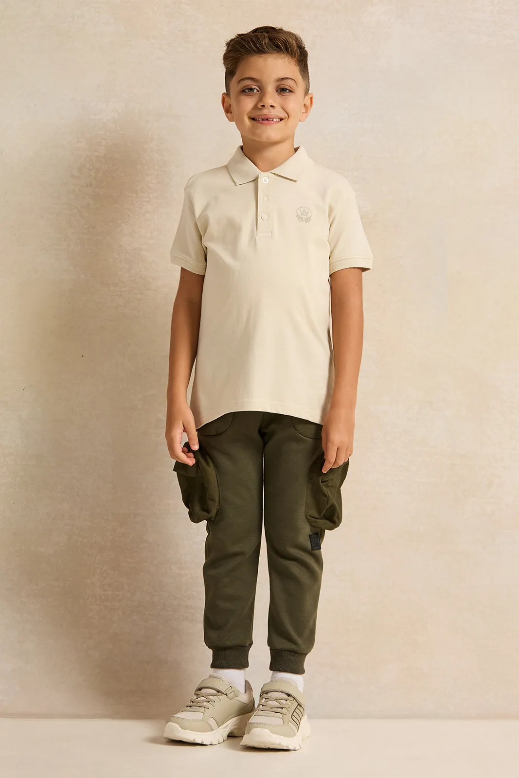 Boys Green Cargo Track Pants