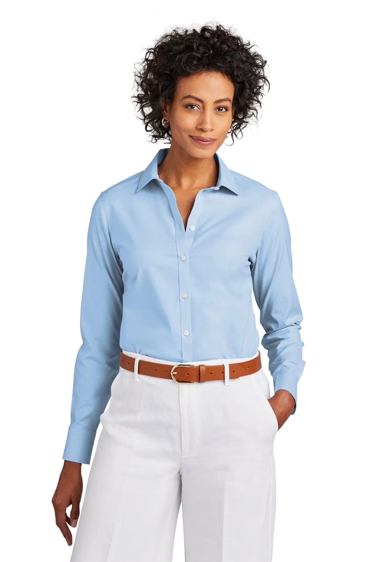 Brooks Brothers Womens Wrinkle-Free Stretch Pinpoint Shirt, Newport Blue