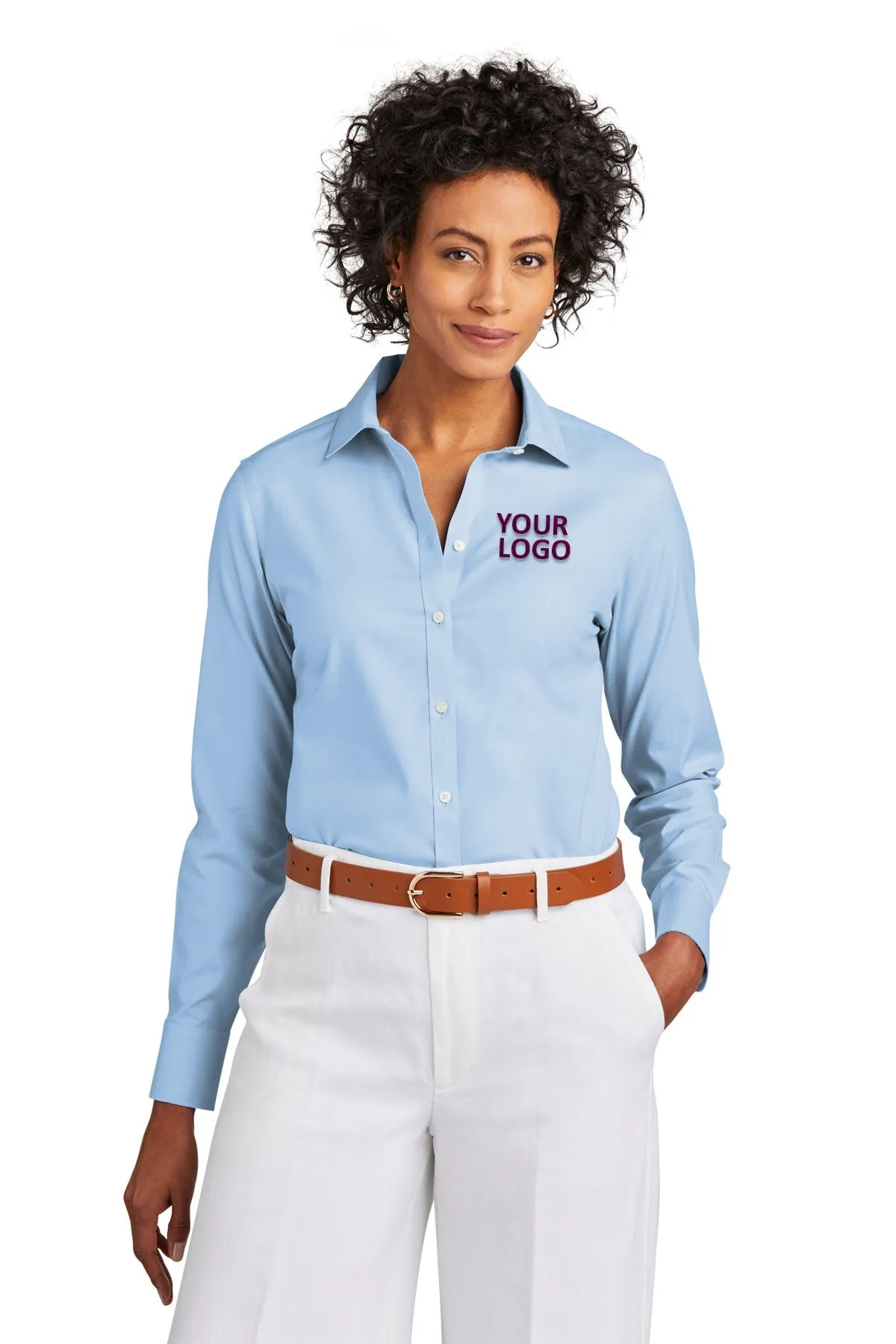 Brooks Brothers Womens Wrinkle-Free Stretch Pinpoint Shirt, Newport Blue