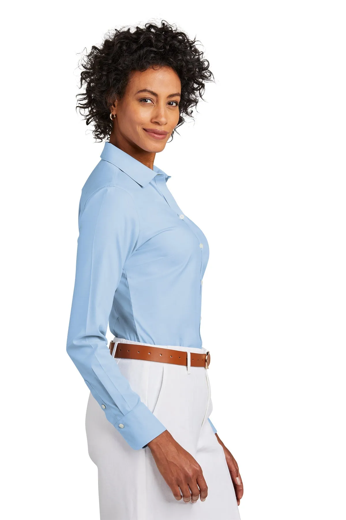 Brooks Brothers Womens Wrinkle-Free Stretch Pinpoint Shirt, Newport Blue