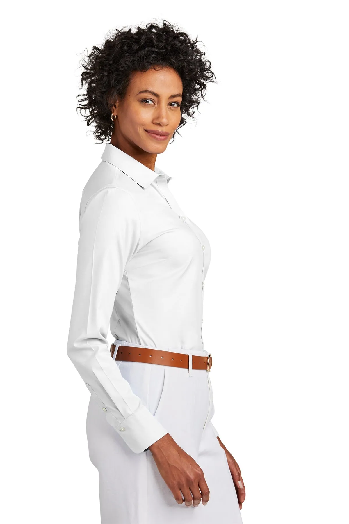 Brooks Brothers Womens Wrinkle-Free Stretch Pinpoint Shirt, White